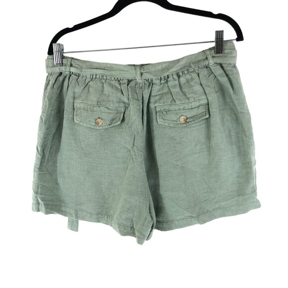 C&C California Womens Linen-Blend Belted High-Waist Shorts Green XL - Picture 2 of 4